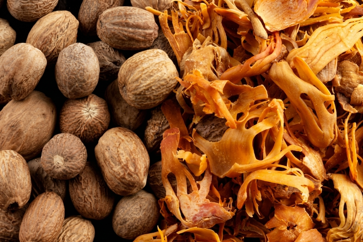 Nutmeg and Mace Whole Blades Kerala Indian Spice Export