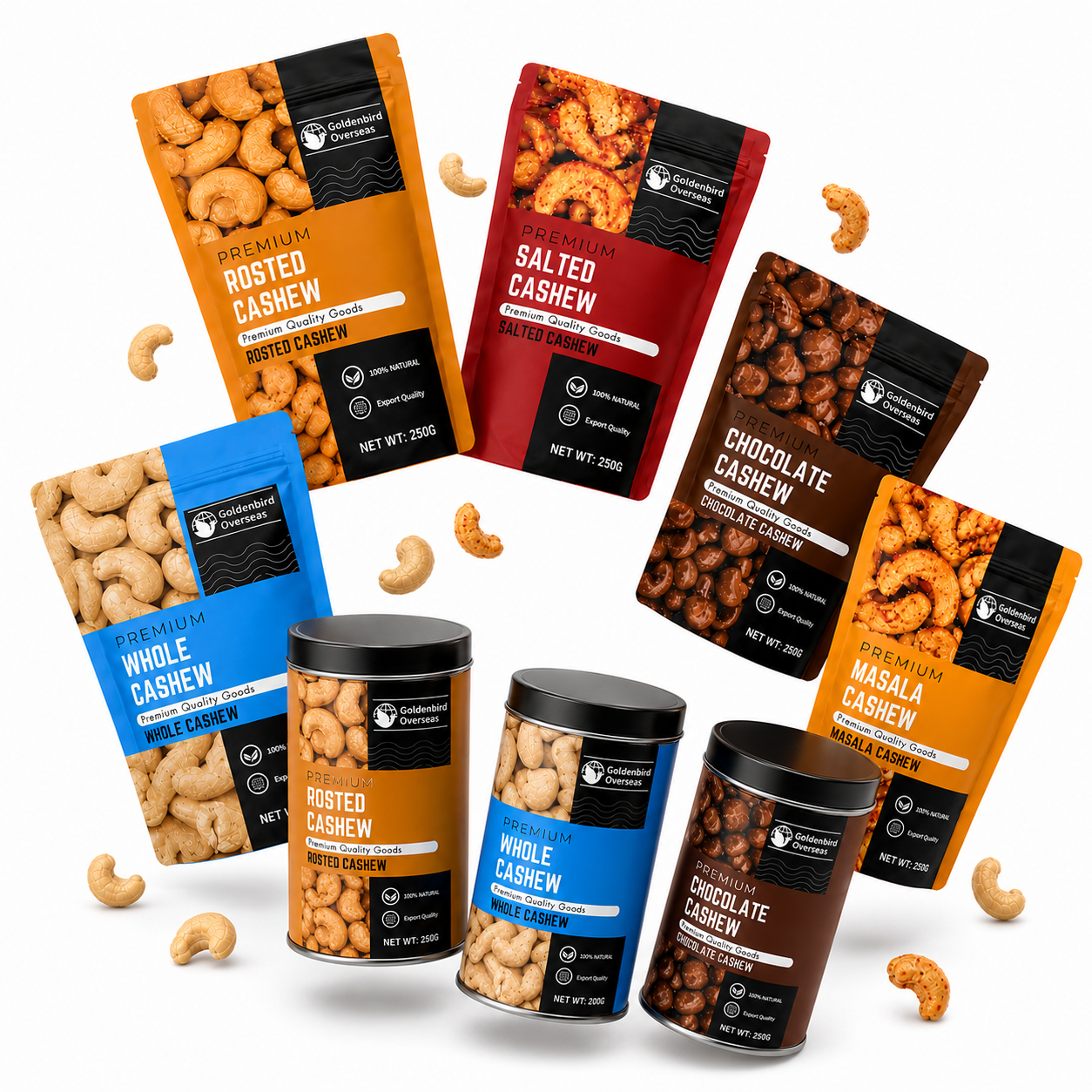 Premium Indian cashew nuts and cashew products range by Goldenbird Overseas